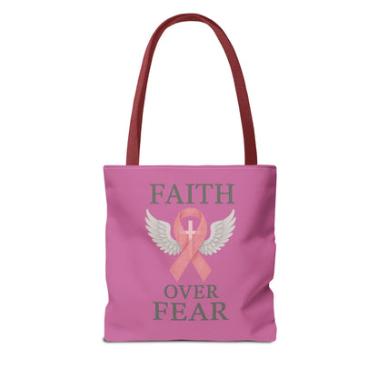 Faith Over Fear Tote Bag - Inspirational, Pink Ribbon, Breast Cancer Awareness, Motivational Gift, Everyday Use