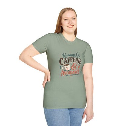 Running On Caffeine & Avoidance T-Shirt | Funny Coffee Quote Tee