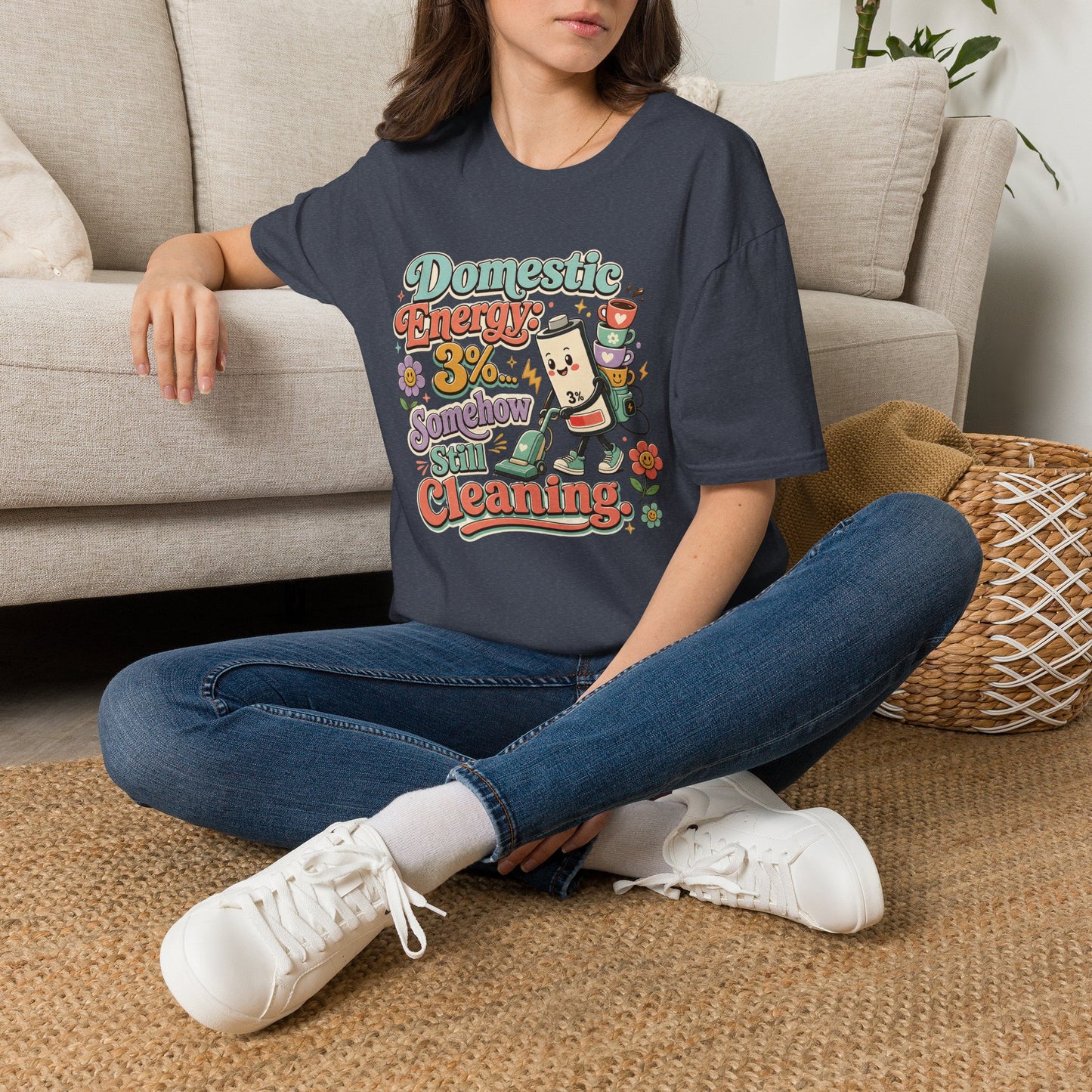 Domestic Energy 3% Somehow Still Cleaning T-Shirt | Cute Cleaning Coffee Can Cartoon