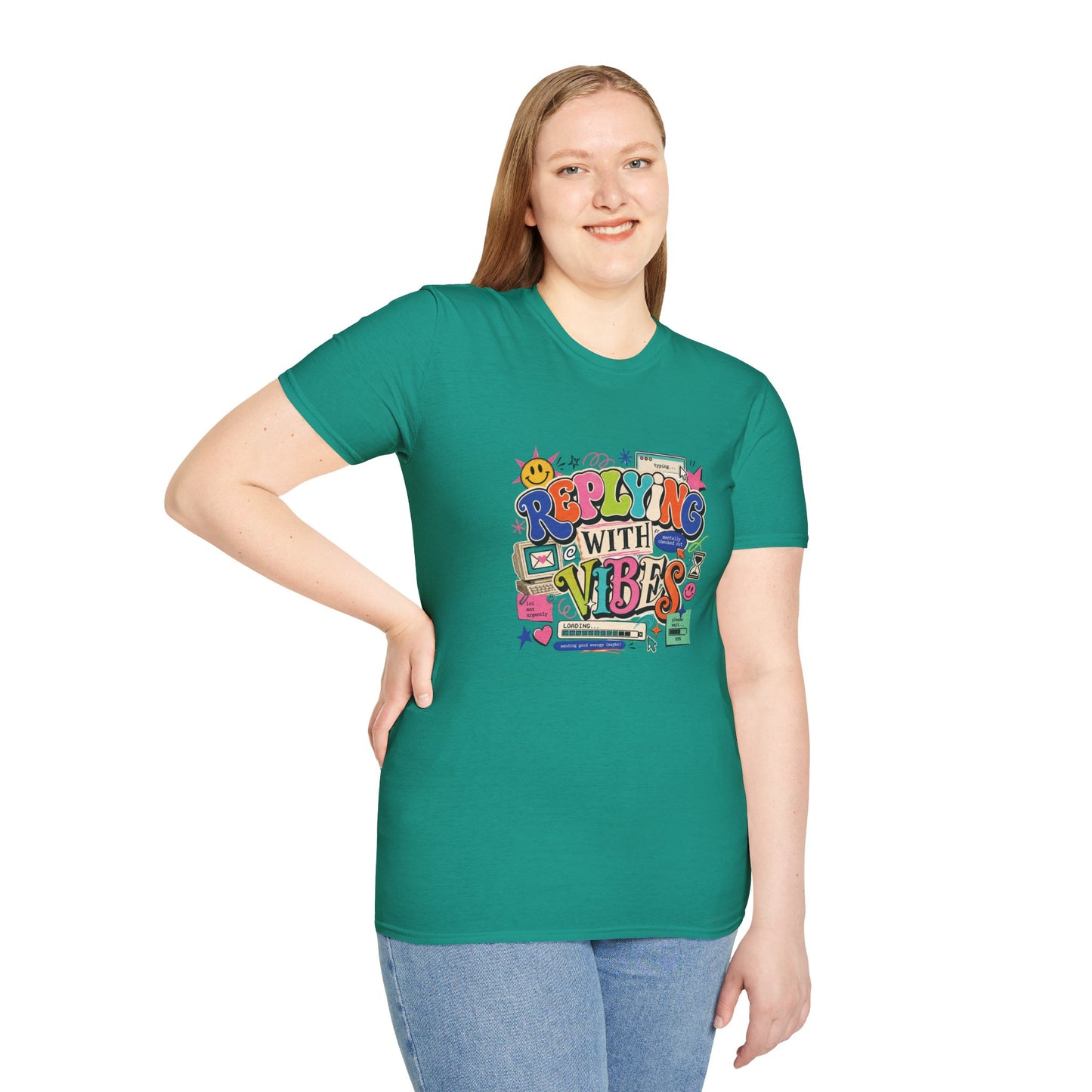 Replying With Vibes T-Shirt | Retro Colorful Typography, 90s Aesthetic
