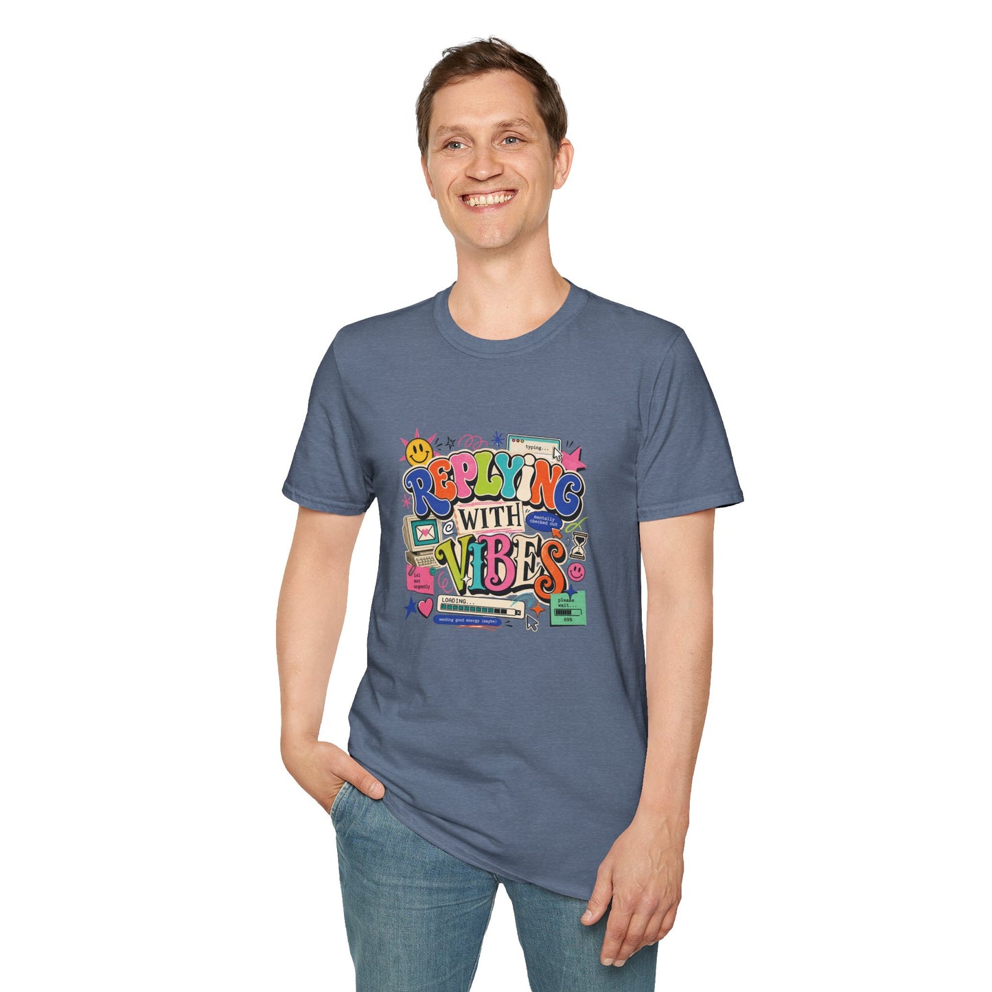 Replying With Vibes T-Shirt | Retro Colorful Typography, 90s Aesthetic