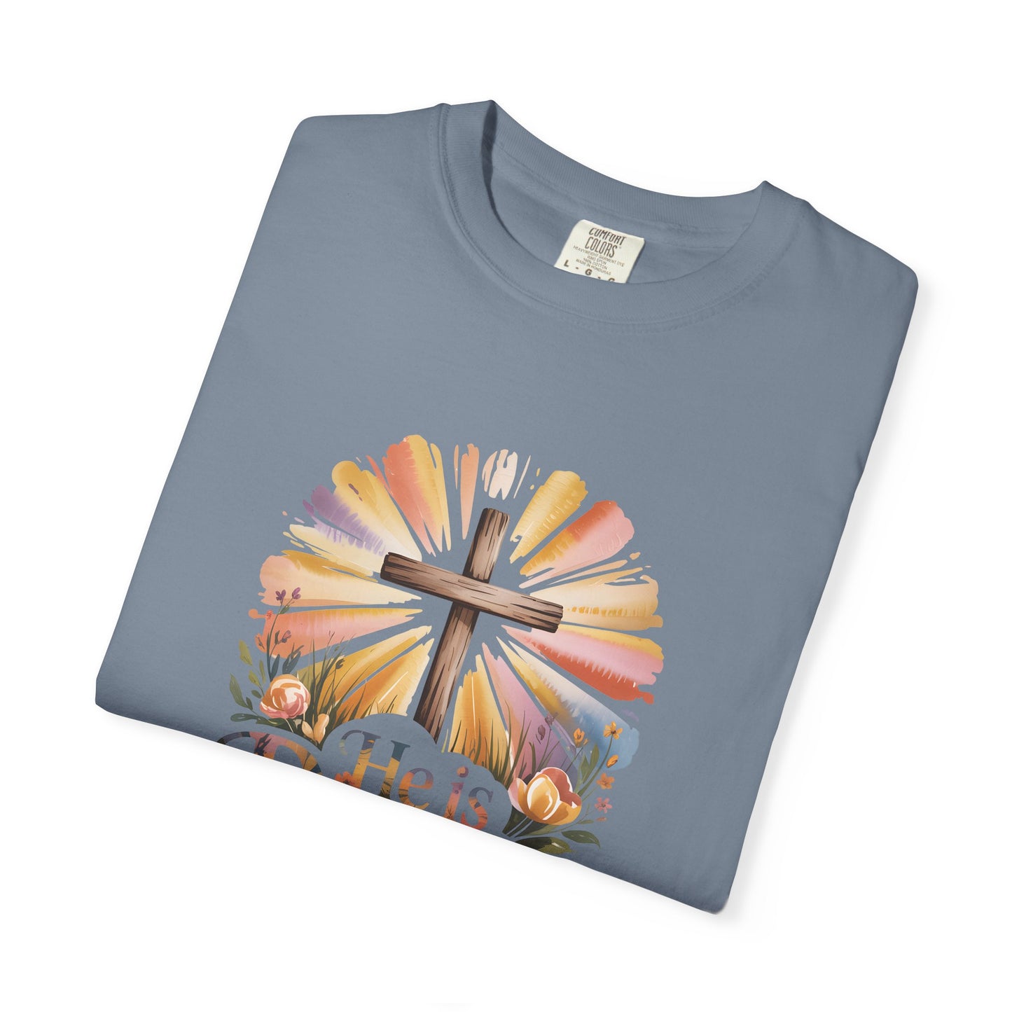 He Is Risen cross sunrise design T-Shirt | Easter faith floral