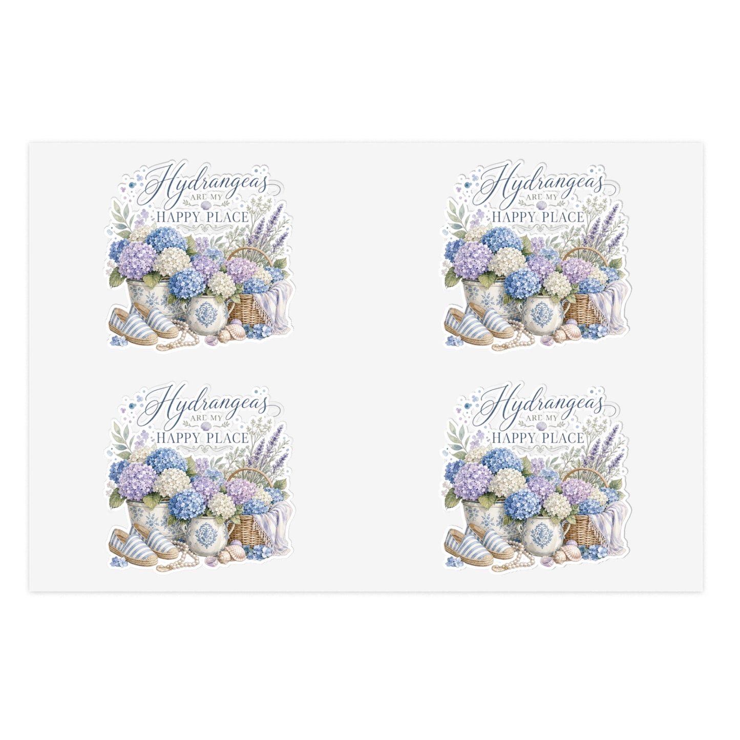 Hydrangeas Happy Place Sticker Sheet | Floral Hydrangea Decorative Stickers