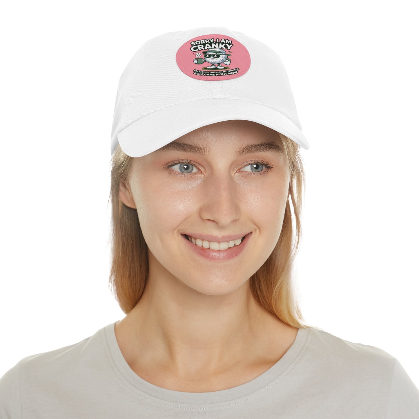 Sorry I Am Cranky golf cartoon Dad Hat | Leather Patch