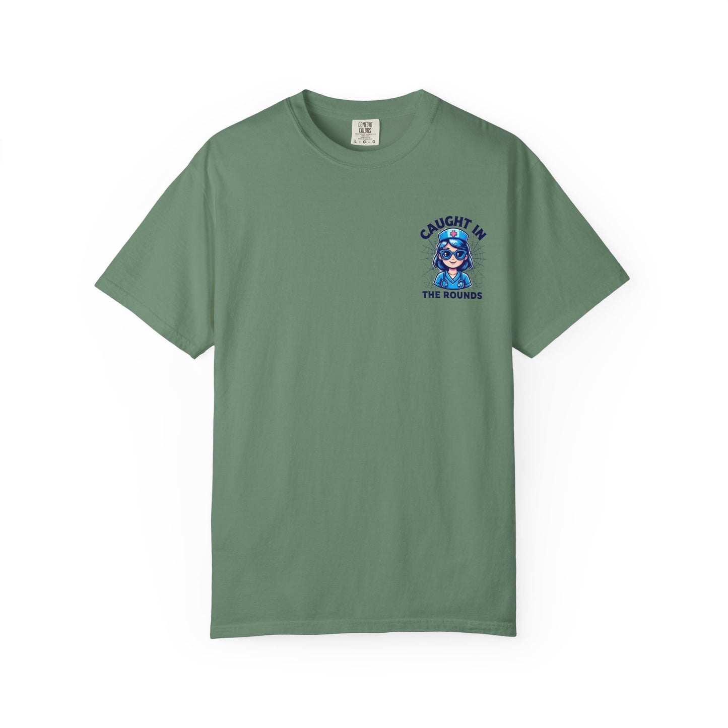 Unisex Graphic Tee - 'Caught in the Rounds', Casual Wear, Gift for Friends, Comfortable Everyday Tee, Fun Summer Shirt, Halloween Nurse