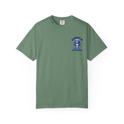 Unisex Graphic Tee - 'Caught in the Rounds', Casual Wear, Gift for Friends, Comfortable Everyday Tee, Fun Summer Shirt, Halloween Nurse