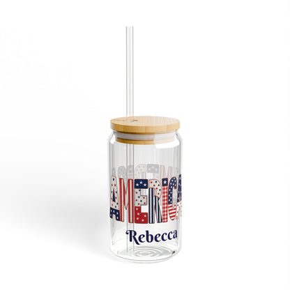 American Flag Lettering Sipper Glass | 16oz