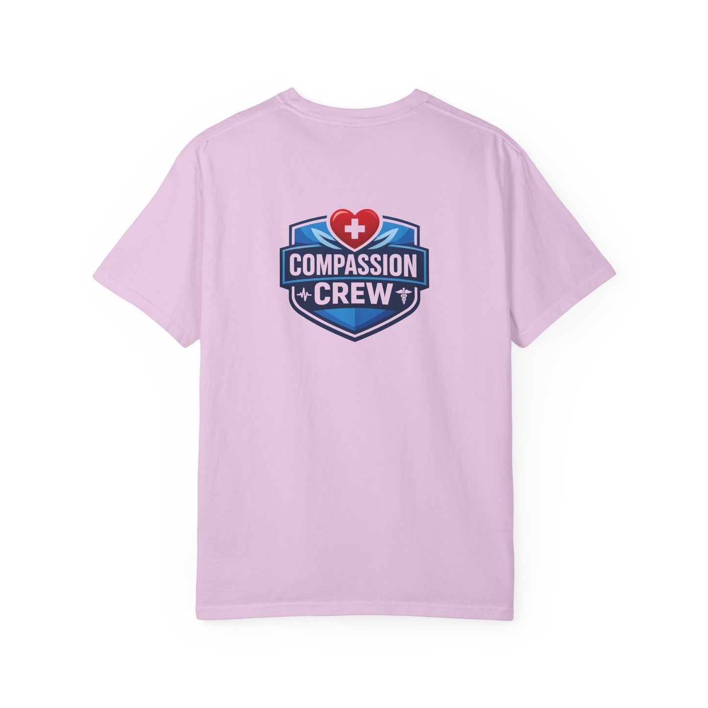 Compassion Crew heart logo Healthcare Worker T-Shirt | Personalized Name Tee