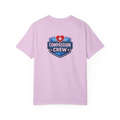 Compassion Crew heart logo Healthcare Worker T-Shirt | Personalized Name Tee