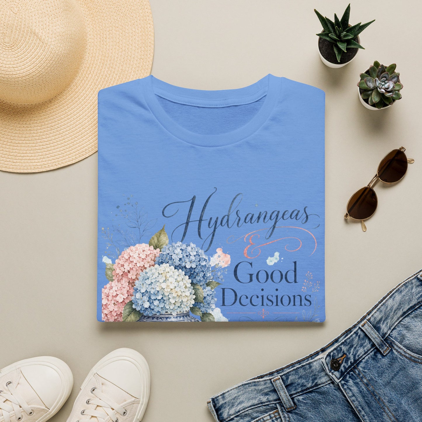 Hydrangeas & Good Decisions T-Shirt | Floral Hydrangea Design