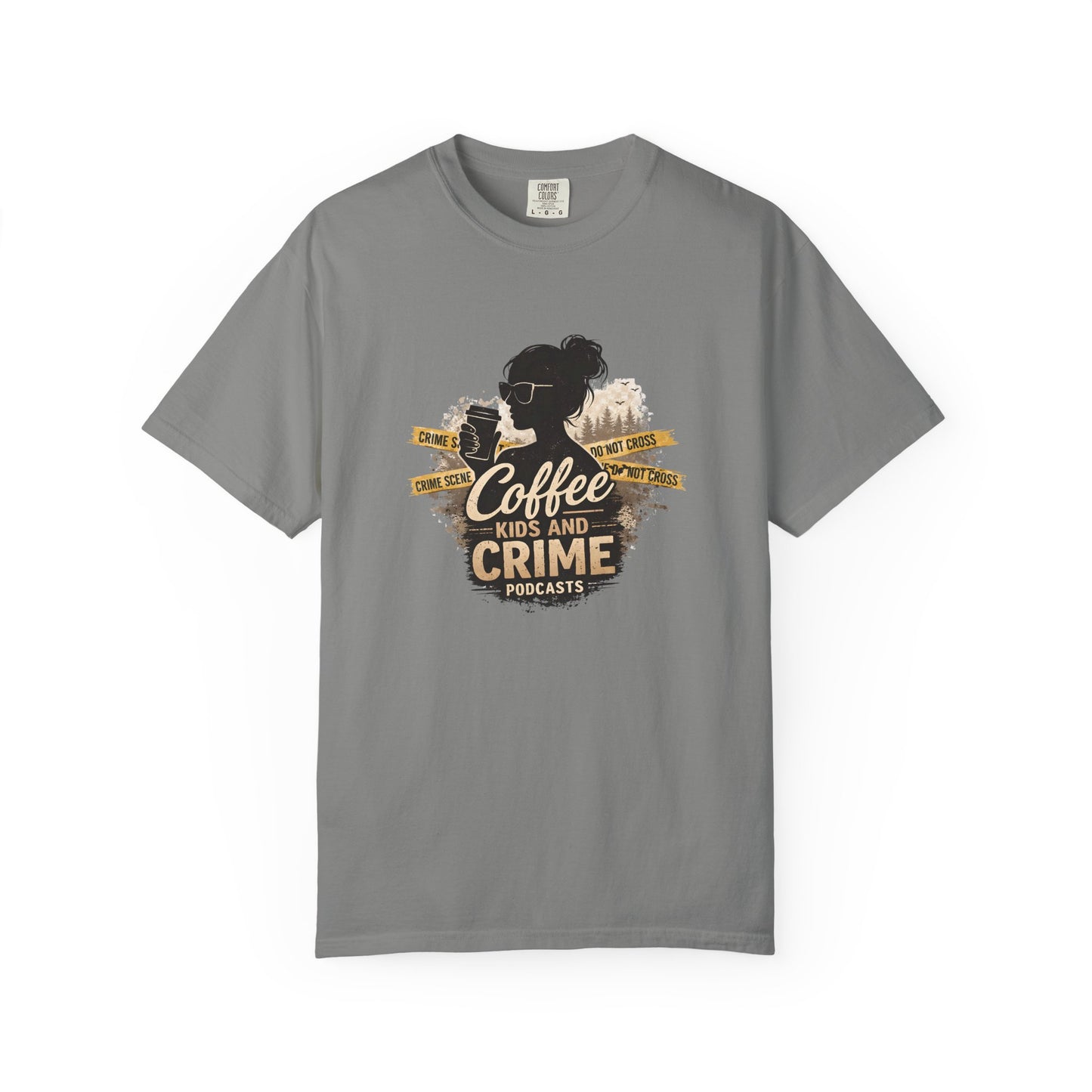 Coffee Kids and Crime Podcast Mom T-Shirt | Coffee Mug Silhouette Tee