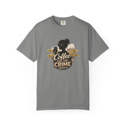Coffee Kids and Crime Podcast Mom T-Shirt | Coffee Mug Silhouette Tee