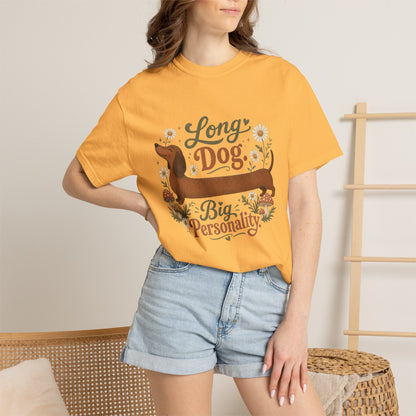 Long Dog Big Personality Dachshund T-shirt | Cute Sausage Dog Floral Design