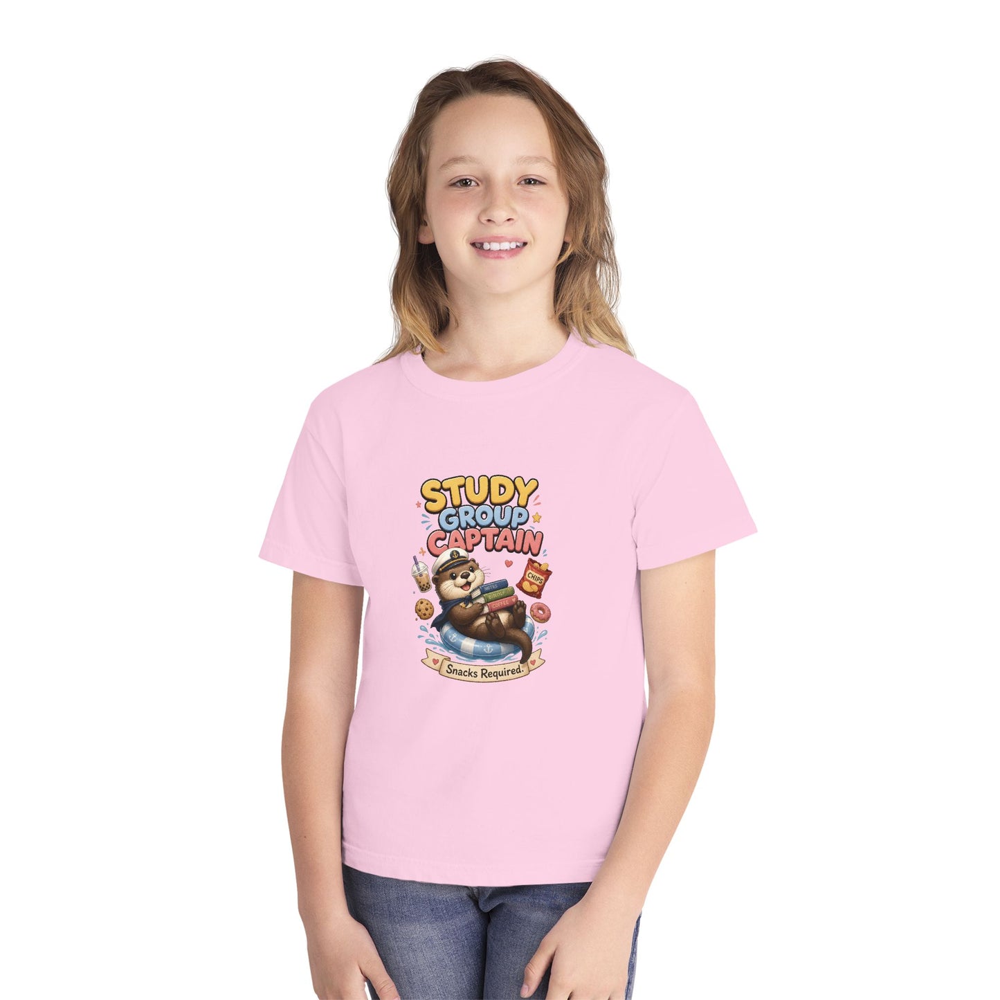 Study Group Captain Youth Tee | Sloth Studying Snacks Graphic