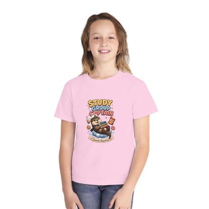 Study Group Captain Youth Tee | Sloth Studying Snacks Graphic