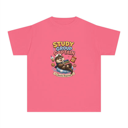 Study Group Captain Youth Tee | Sloth Studying Snacks Graphic