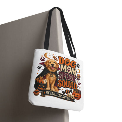 Dog Mom Spook Squad Tote Bag | Halloween Golden Retriever Pumpkin Design