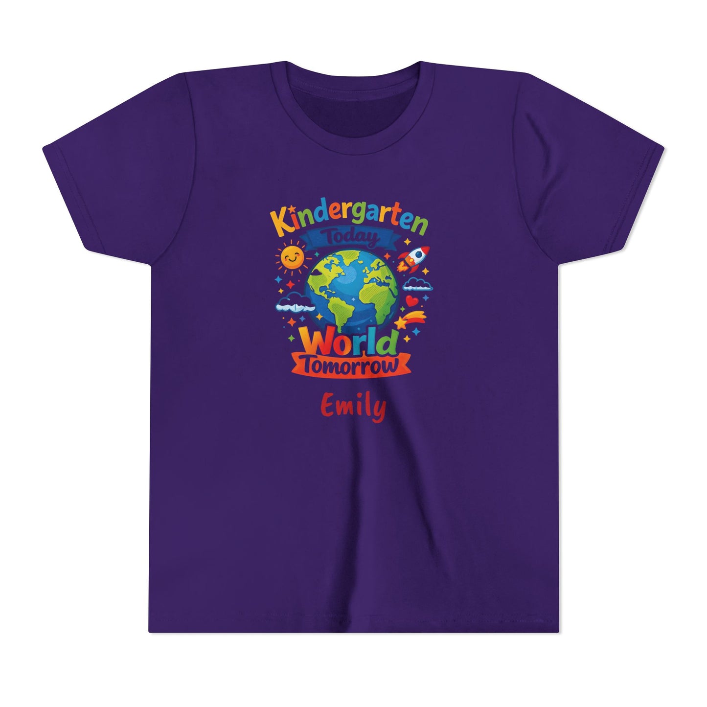 Kindergarten Today World Tomorrow Youth Tee | Personalized Kids Back to School Shirt