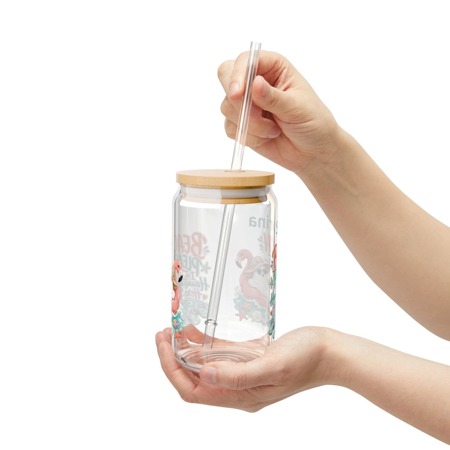 Beach Ghost with Flamingo Sipper Glass | 16oz Tropical Tumbler