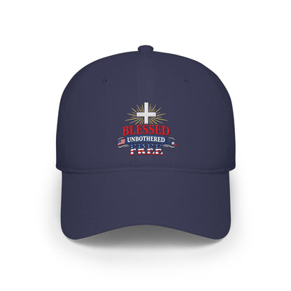 Blessed Unbothered Free cross baseball cap | Christian Hat patriotic design