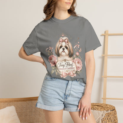 Shih Tzu Floral Portrait T-Shirt | Tiny Floof Illustration, Pink Roses