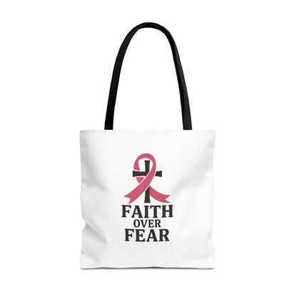 Faith Over Fear Tote Bag, Inspirational Gift for Cancer Awareness, Motivational Tote, Breast Cancer Support, Daily Use Bag