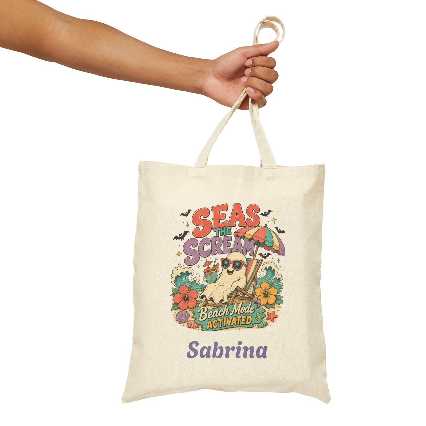 Seas the Scream beach pug illustration Tote Bag | personalized name option