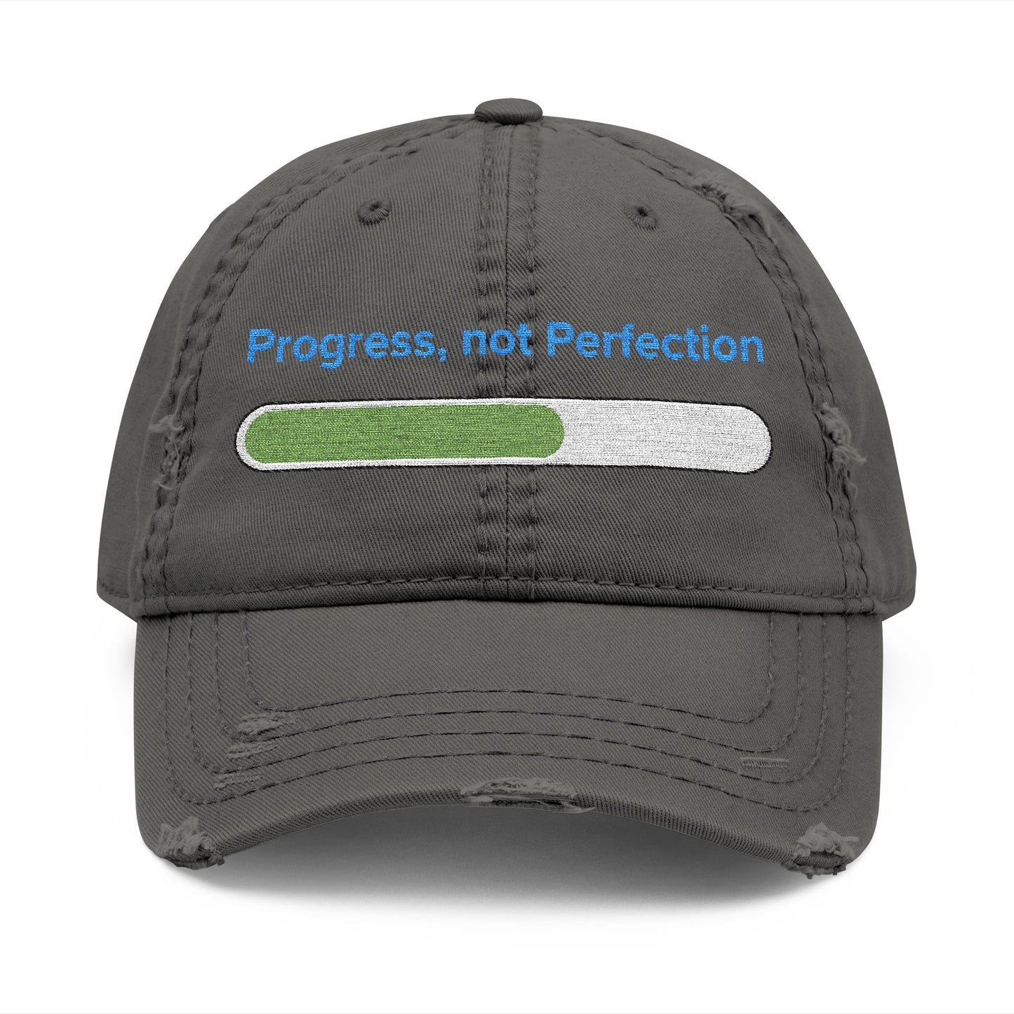 Embroidered "Progress, not Perfection"  Distressed Baseball Cap for Men and Women, Vintage Retro Hat, Inspirational Cap, Motivational Cap
