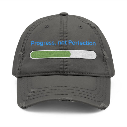 Embroidered "Progress, not Perfection"  Distressed Baseball Cap for Men and Women, Vintage Retro Hat, Inspirational Cap, Motivational Cap