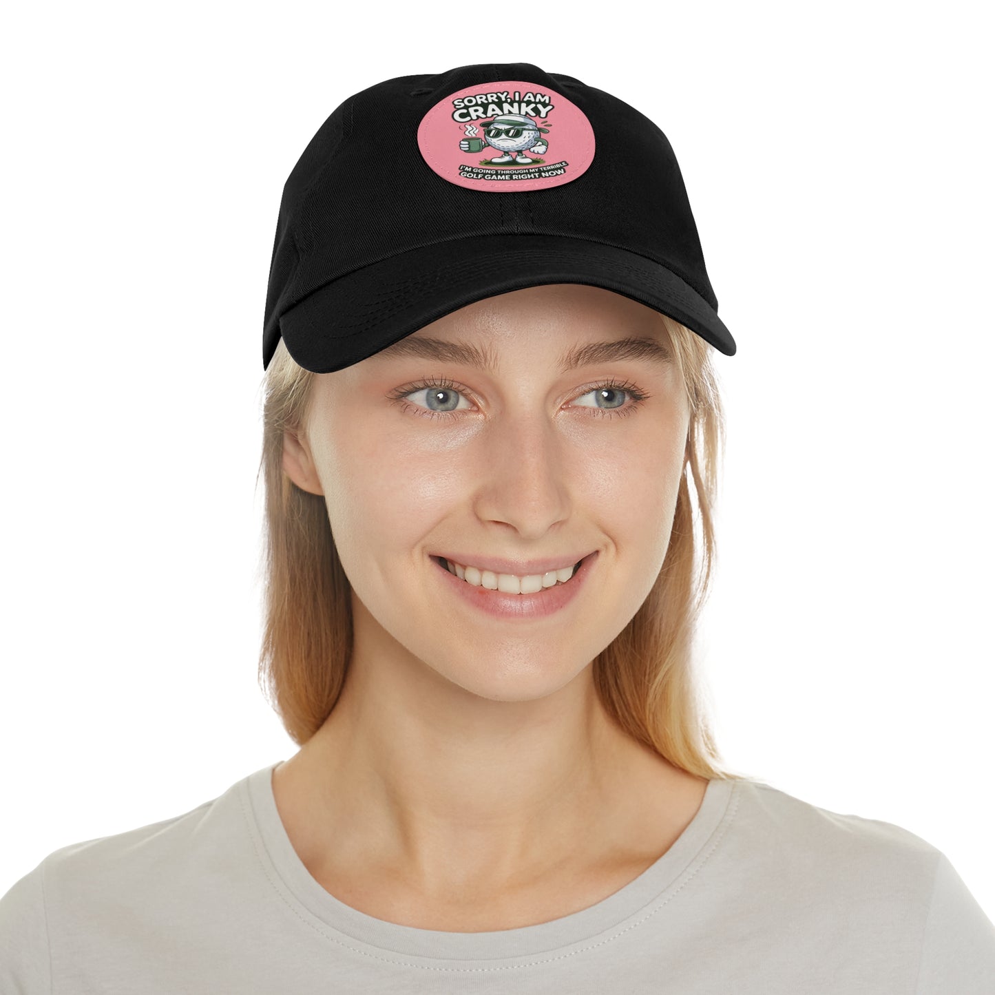 Sorry I Am Cranky golf cartoon Dad Hat | Leather Patch