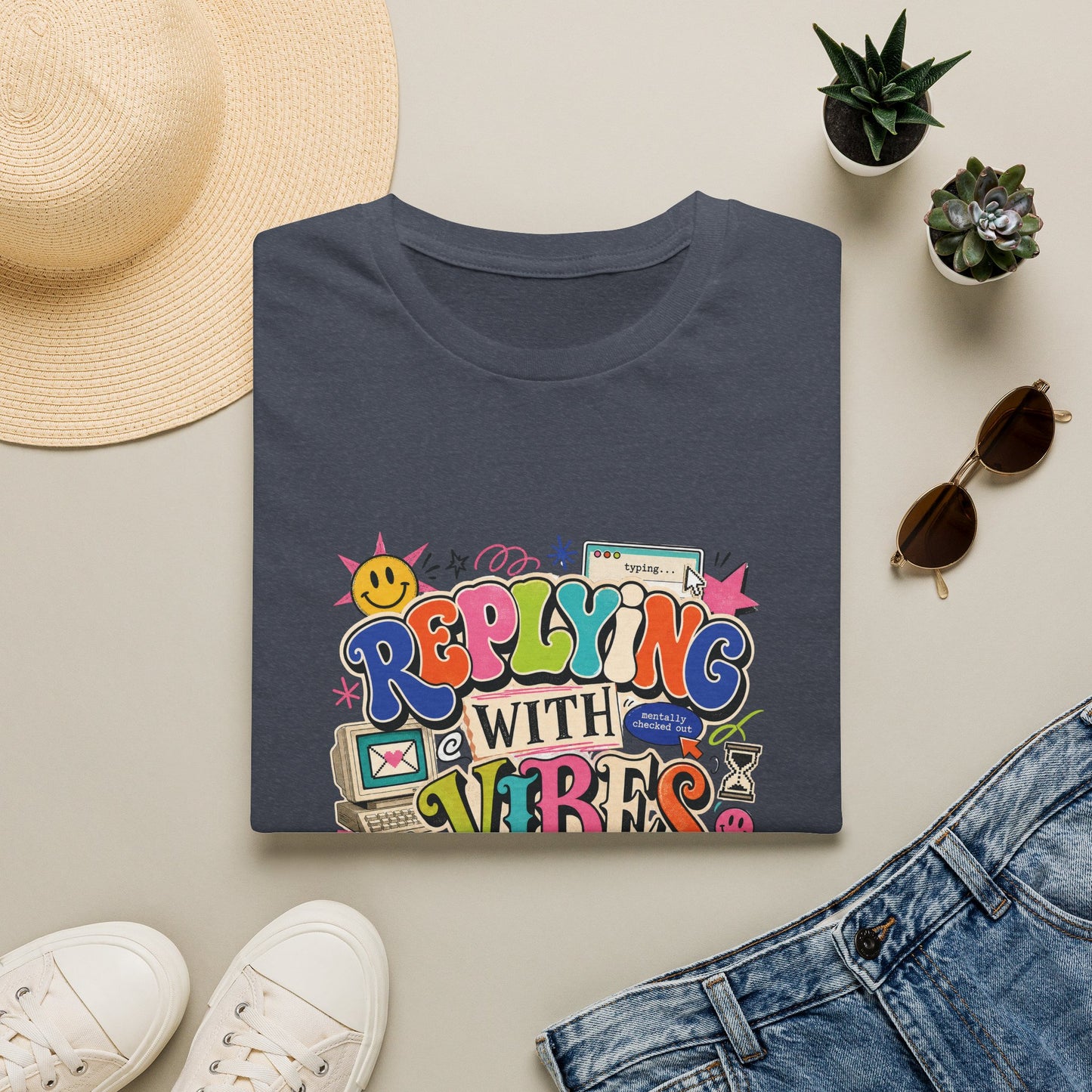 Replying With Vibes T-Shirt | Retro Colorful Typography, 90s Aesthetic