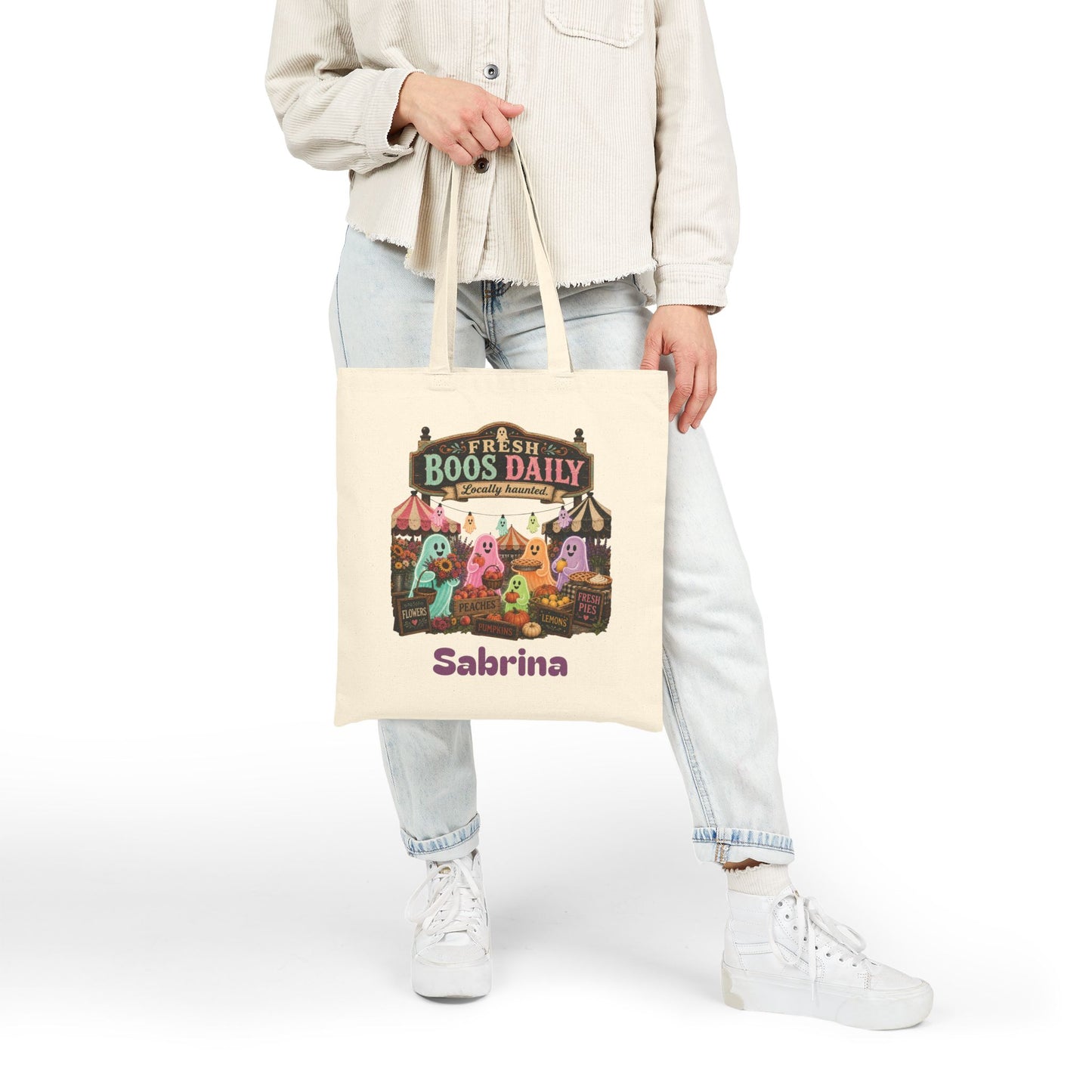 Fresh Boos Daily ghost market Tote Bag | Halloween trick-or-treat canvas tote