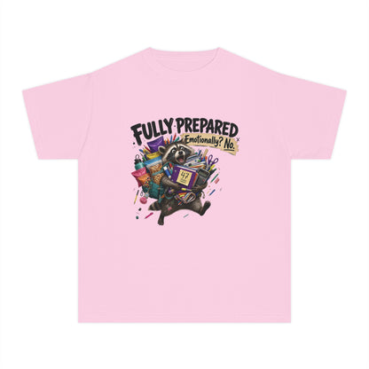 Fully Prepared Raccoon Supplies T-Shirt | Funny Back-to-School Kids Tee