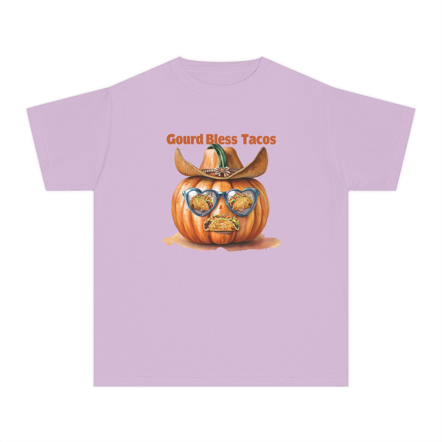 Whimsical Fall Youth Tee - Gourd Bless Tacos, Halloween Shirt, Kids Autumn Apparel, Thanksgiving Humor Top, Funny Seasonal Gift