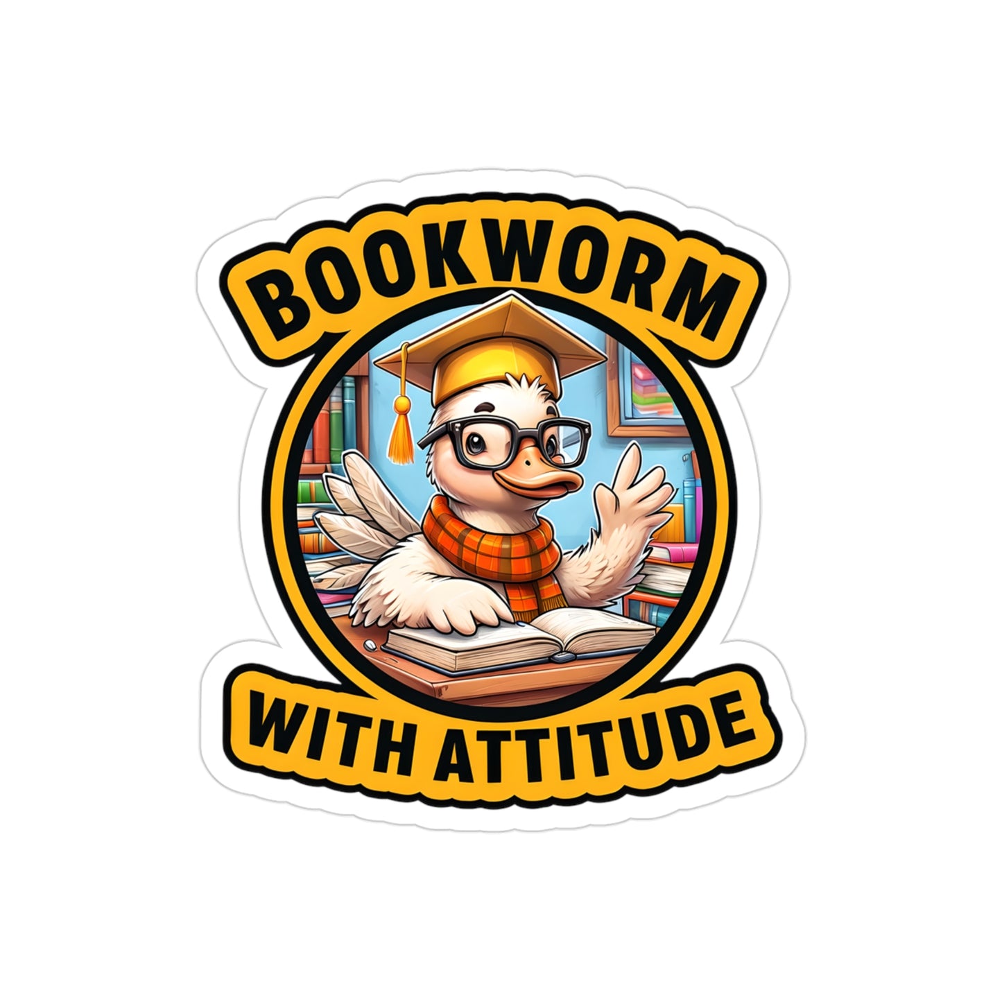 Bookworm Attitude Die-Cut Outdoor Sticker, Fun Decor for Laptops, Water Bottles, Cars, Gifts for Students, Book Lovers