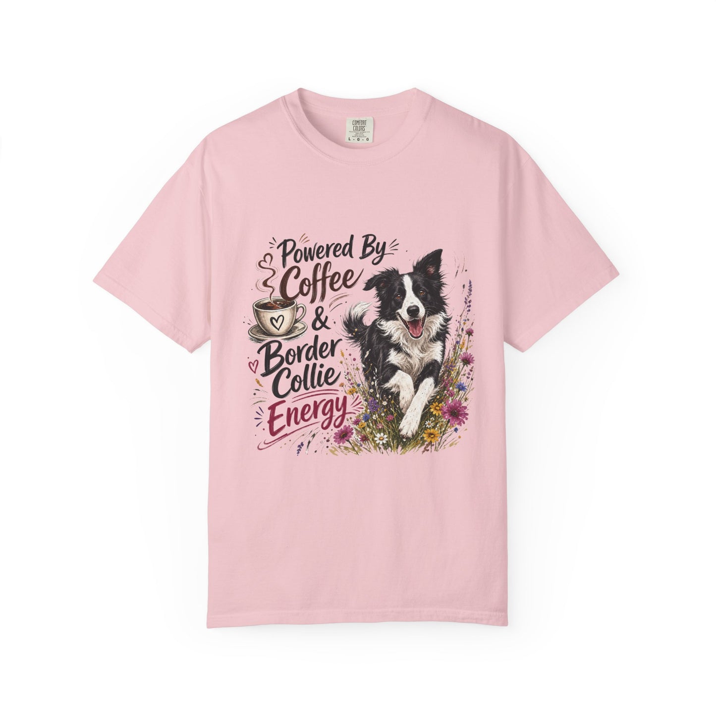 Powered by Coffee & Border Collie Energy T-Shirt | Border Collie Dog Tee