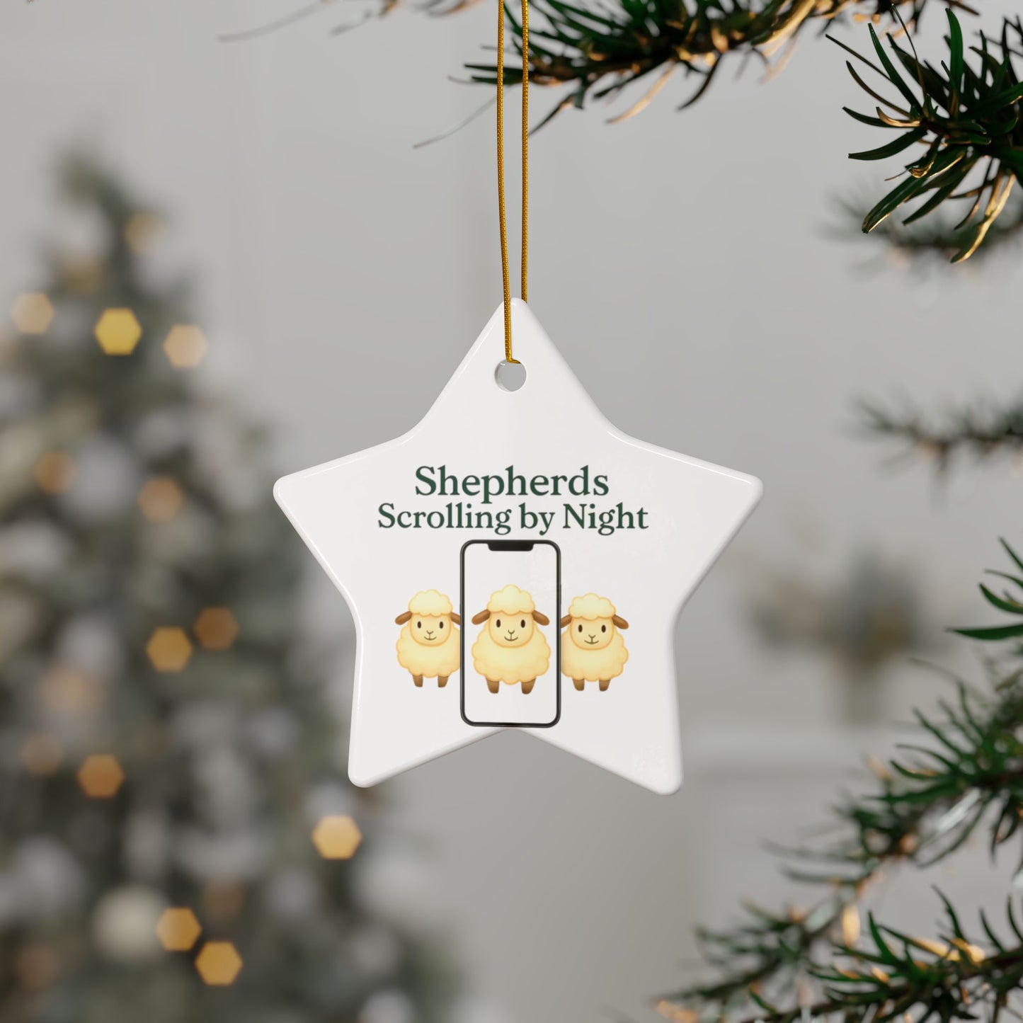Ceramic Ornaments, Shepherds Scrolling by Night, Christmas Tree Decoration, Holiday Gift, Religious Ornament, Nativity Scene Decor, 2-Side