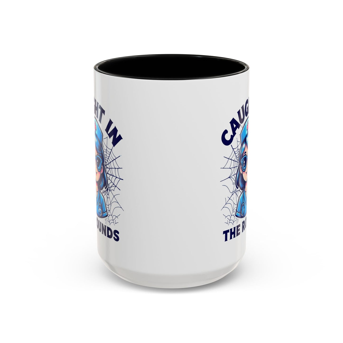 Nurse Coffee Mug, Cute Nursing Gift, Healthcare Appreciation, Fun Spider Design, Caught in the Rounds Mug