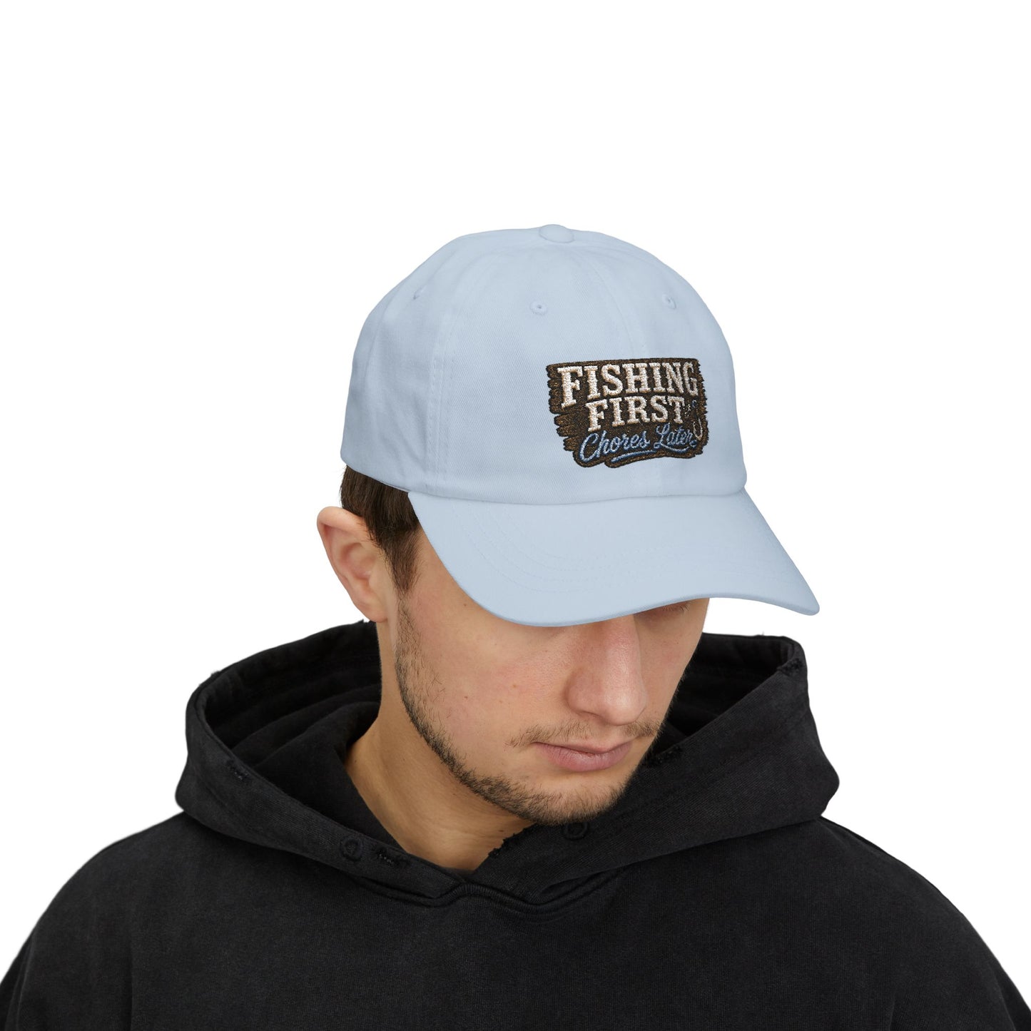Fishing First Chores Later Dad Cap | Embroidered Fishing Hat