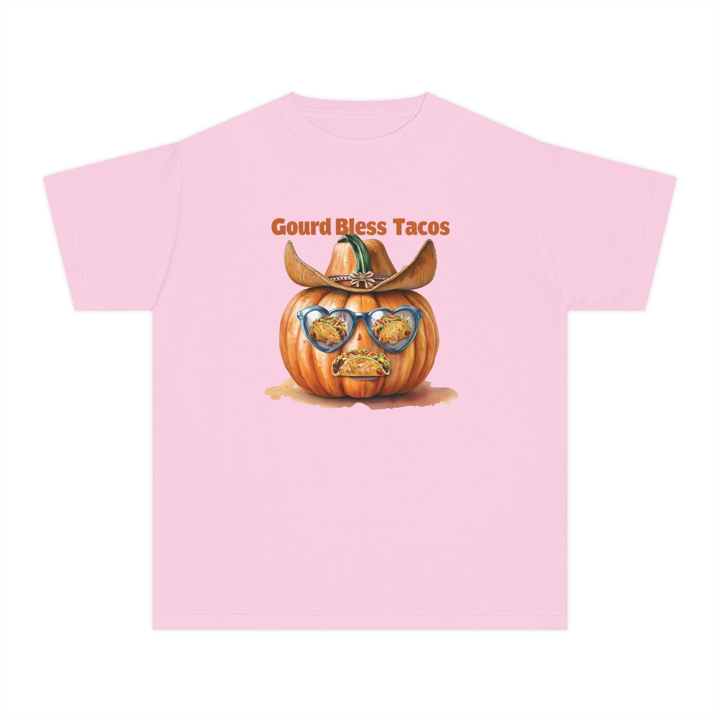 Whimsical Fall Youth Tee - Gourd Bless Tacos, Halloween Shirt, Kids Autumn Apparel, Thanksgiving Humor Top, Funny Seasonal Gift