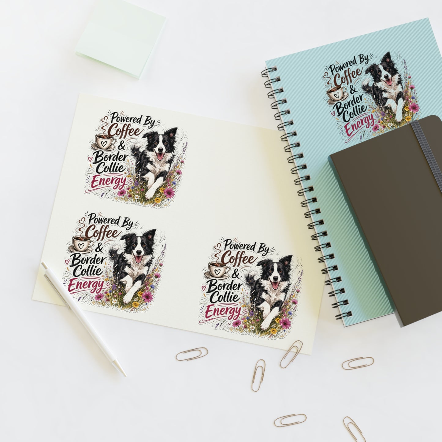 Powered by Coffee & Border Collie Energy Sticker Sheet | Dog Lover Planner Stickers