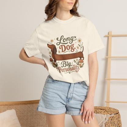Long Dog Big Personality Dachshund T-shirt | Cute Sausage Dog Floral Design
