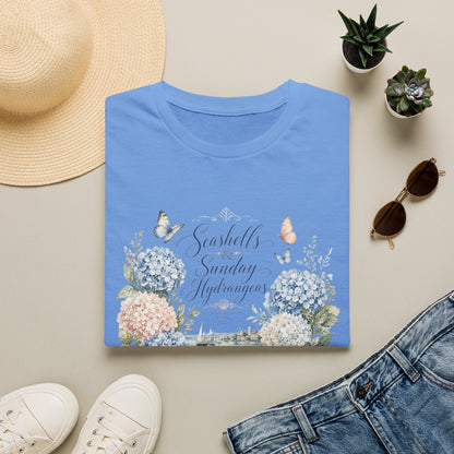 Seashells & Sunday Hydrangeas T-Shirt | Floral Coastal Cottage Shirt