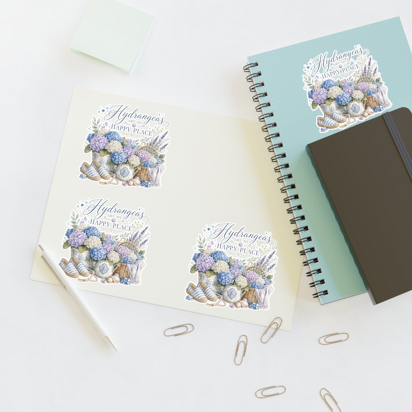 Hydrangeas Happy Place Sticker Sheet | Floral Hydrangea Decorative Stickers