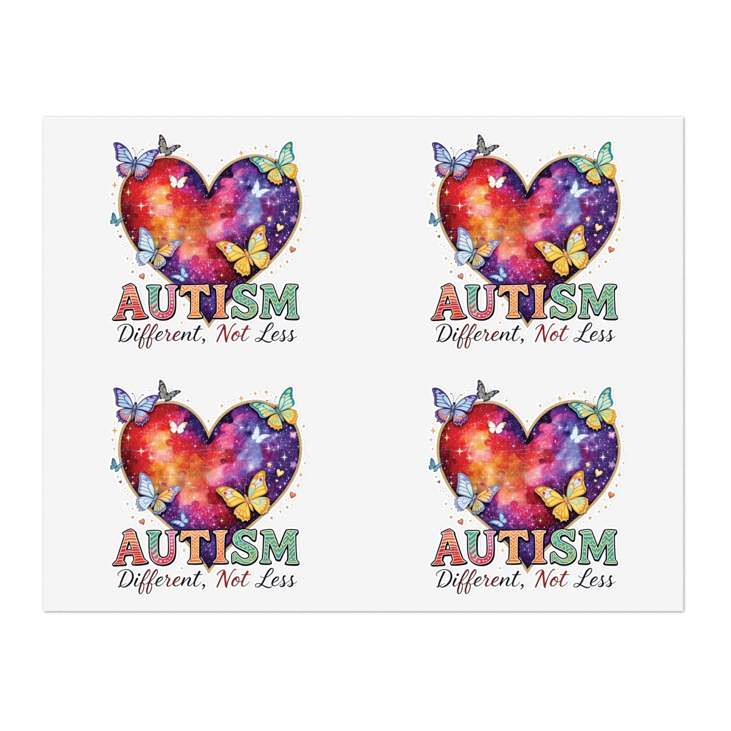 Autism Different Not Less sticker sheets | Heart puzzle butterfly design