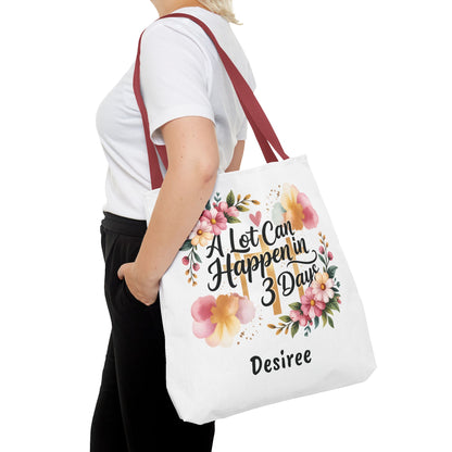 A Lot Can Happen in 3 Days Easter Faith Tote Bag | Floral Script Personalized Name