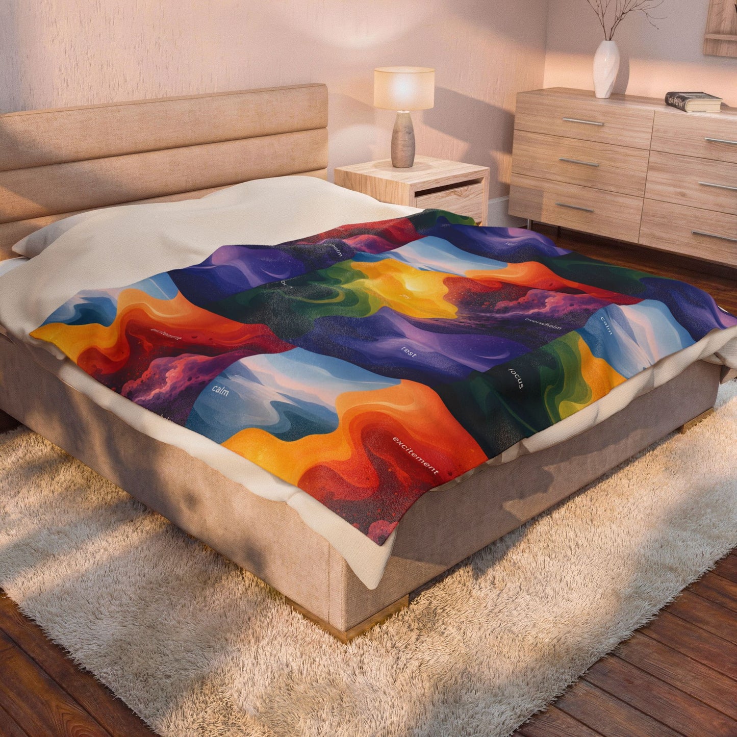 Emotion Color Map Neurodivergent Blanket Velveteen Plush Blanket | Abstract Rainbow Landscape