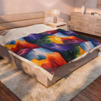 Emotion Color Map Neurodivergent Blanket Velveteen Plush Blanket | Abstract Rainbow Landscape