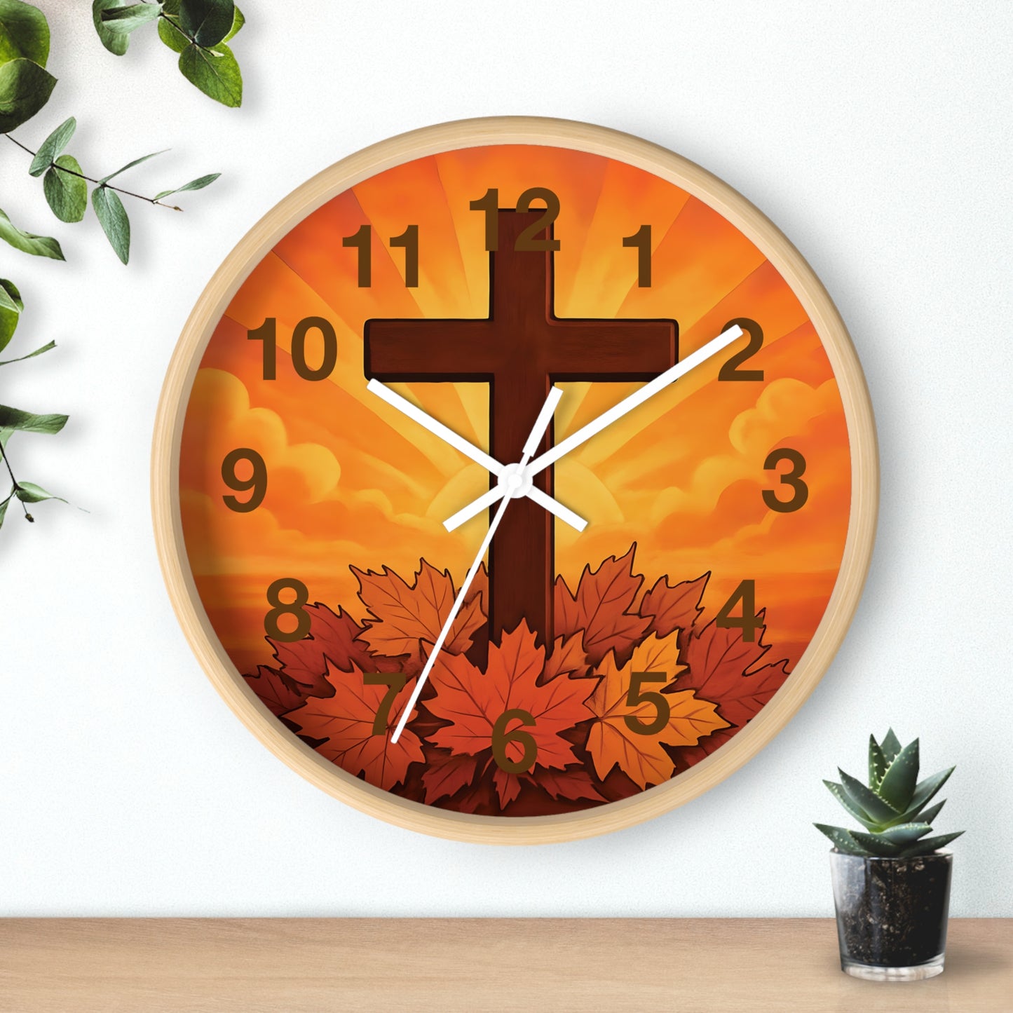Faith-Inspired Autumn Wall Clock | Rustic Home Decor, Inspirational Gift, Christian Decor, Fall Decor, Cross Design