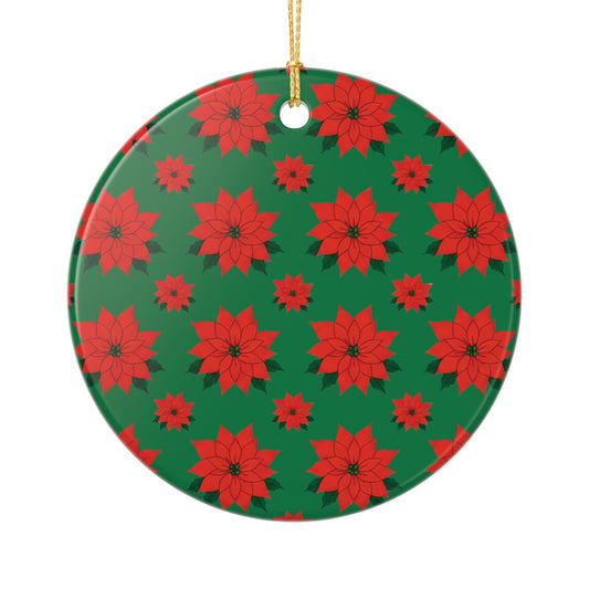 Poinsettia Pattern Ceramic Ornament | Christmas Holiday Decoration